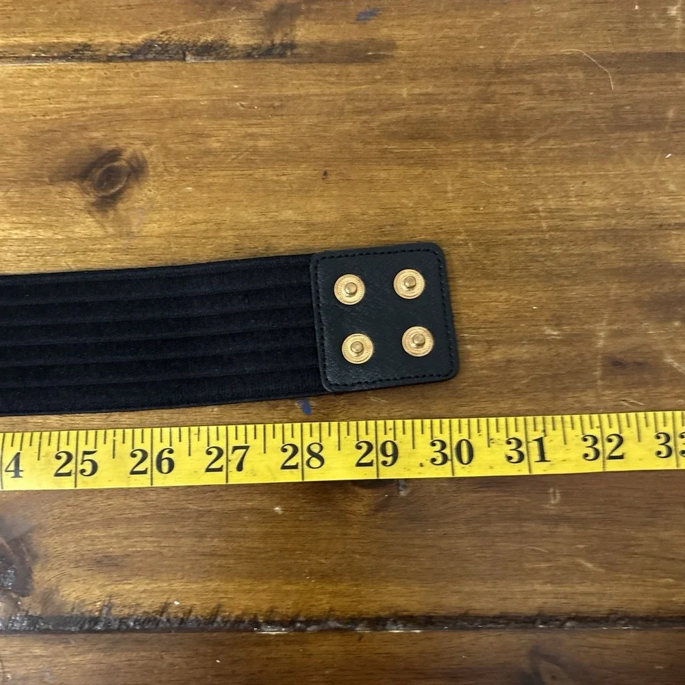 Vtg J.Crew Black Elastic Floral Waist Belt Rosette Chiffon Flower Cinch Y2K
